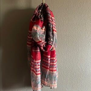 Boot Barn Geometric Patterned Red and Black Scarf